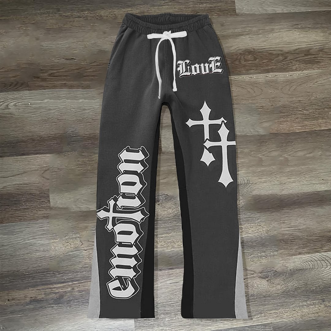 Sopula Unisex Men's Vintage Emotion Cross Graphic Flared Sweatpants - SOPULA