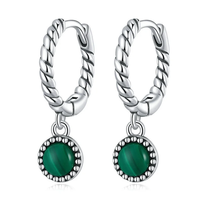Malachite 925 Sterling Silver Round Anti-Anxiety Drop Earrings