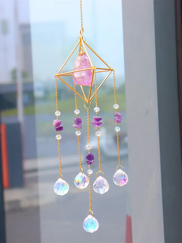 Crystal Wind Chimes Natural Stone Prism Lighting Ball Catcher Garden Decor