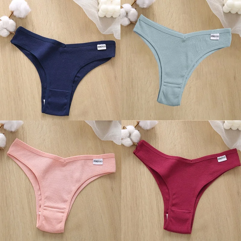 4PCS/Set Cotton Panties Women's Panties FINETOO Sexy Female Underpants Low Waist Underwear Women Pantys Lingerie M-XL