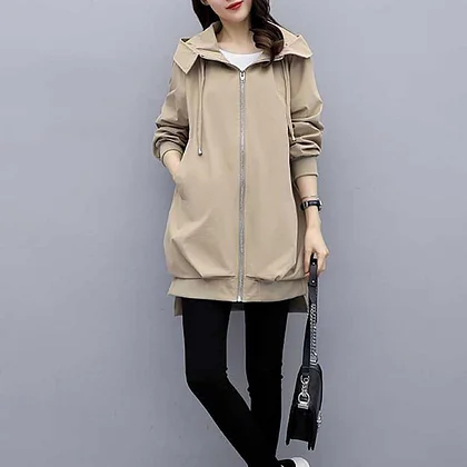 Fashion Loose Zipper Solid Color Asymmetrical Hooded Jackets Women's Clothing 2025 Winter Oversized Casual Tops All-match Coats
