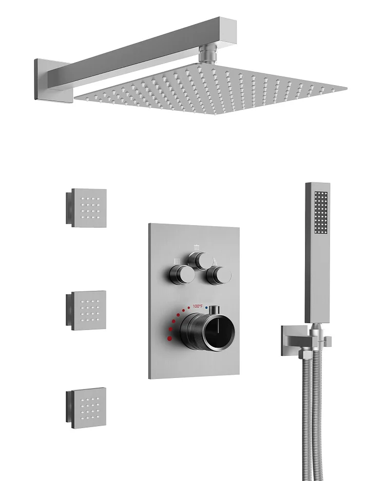 SFS1003-NK12-1 Thermostatic Rainfall Shower System with 3 Body Jets, Handheld Spray, and Bonus 3 Side Sprays