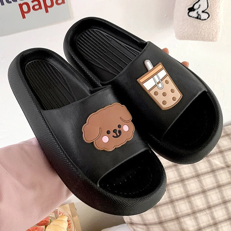 2022 Summer Women Thick Sole Slippers Indoor Home Non-Slip Slipper Casual Beach Slides EVA Household Cartoon Dog Animals Shoes