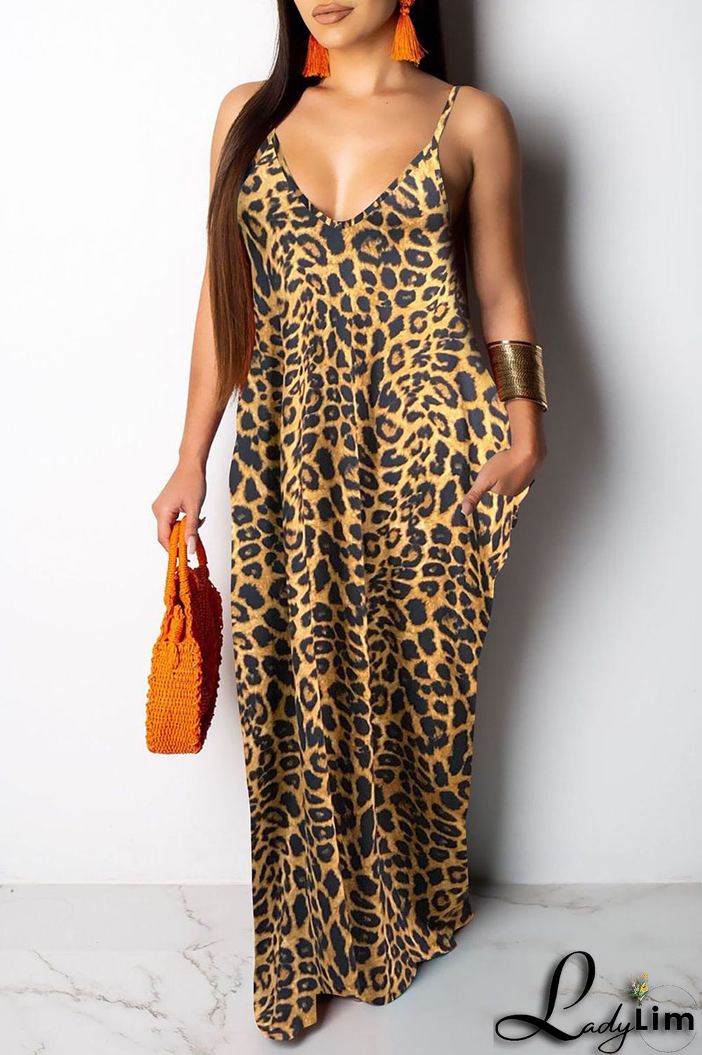 Yellow Sexy Print Patchwork Spaghetti Strap Sling Dress Dresses