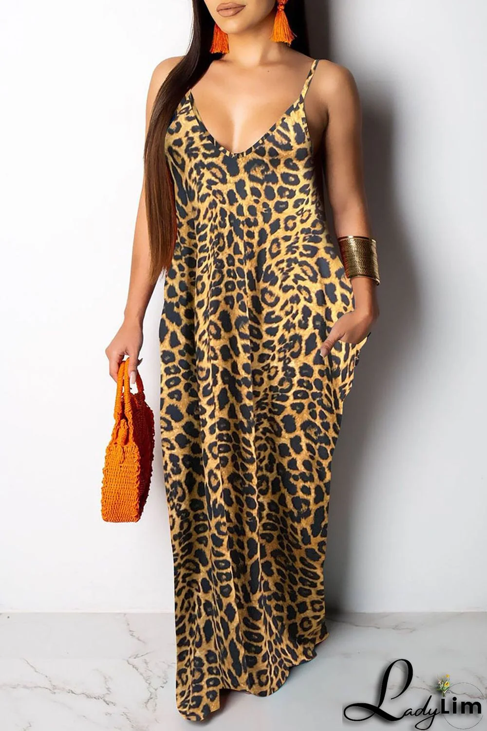 Yellow Sexy Print Patchwork Spaghetti Strap Sling Dress Dresses