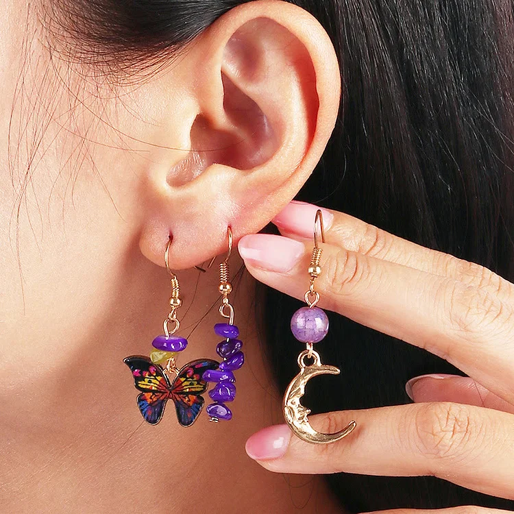 Olivenorma Amethyst Purple Agate Butterfly Moon Pendant Earrings Set