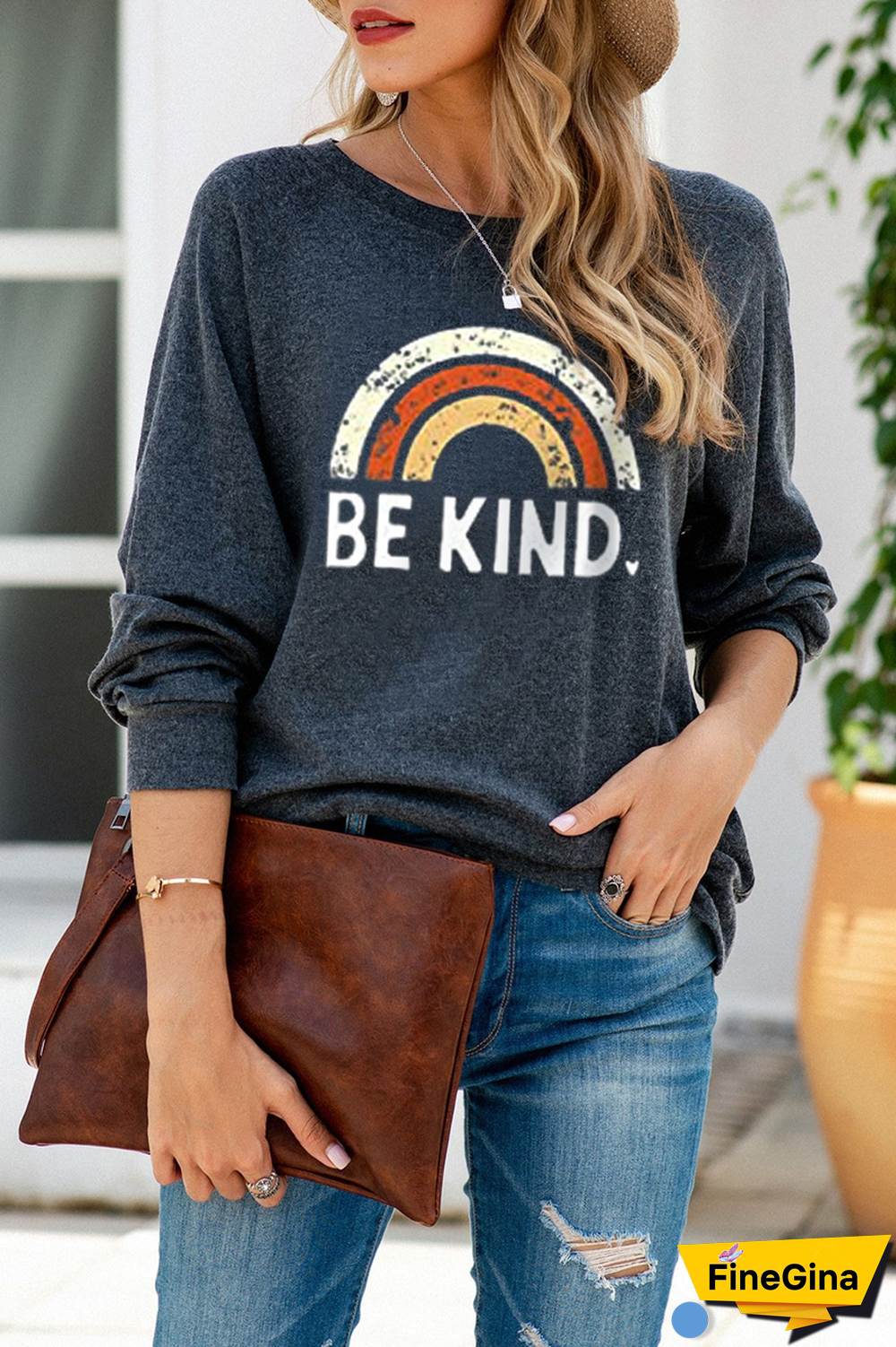 Letter Rainbow Casual Long Sleeve Sweatshirt