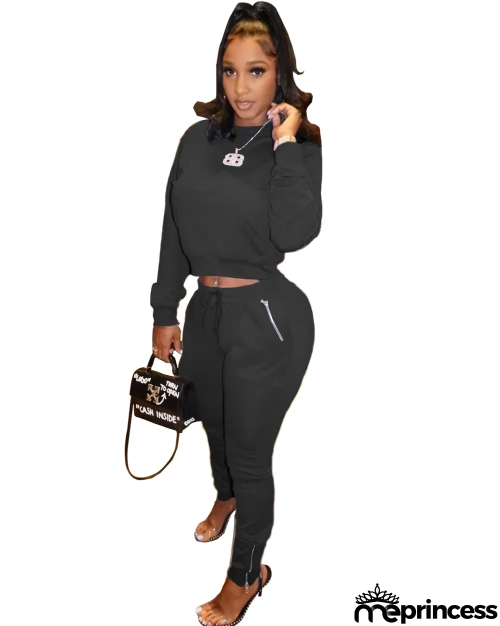 Autumn Solid Plain Round Neck Sweatsuit