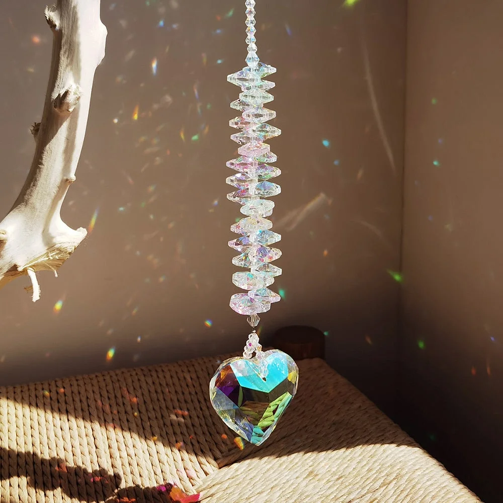 Crystal Heart Suncatcher Glass Prism Sun Catchers Garden Decoration Outdoor Rainbow Crystal Hanging for Windows Wedding Gifts