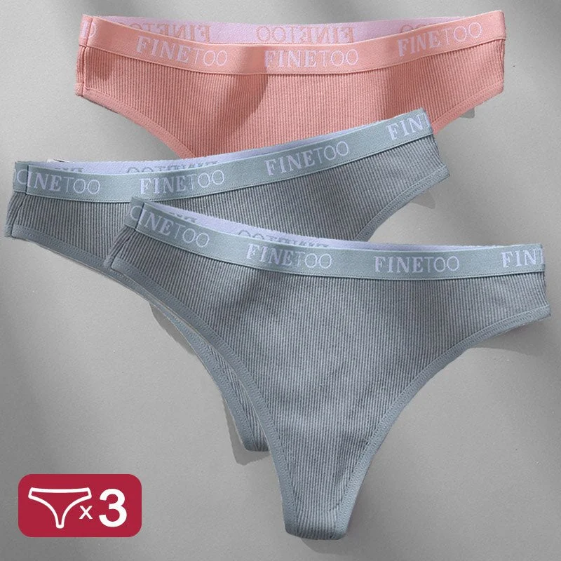 3PCS/Set Women's Panties Cotton Lingerie Female Underpants Sexy Briefs Thong G-String Finetoo Design Intimates T-back Pantys