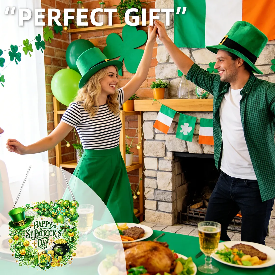 St Patricks Wreath DIY 2D Flat Acrylic Diamond Painting Kits 5D Diamond Art Painting Window Pendants for Home Garden Wall Decoration