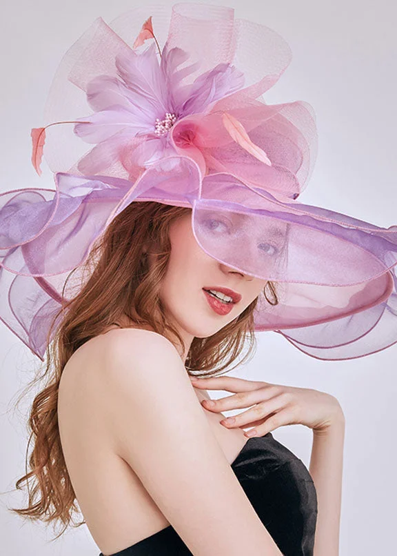 Beautiful Rose Feather Floral Organza Cloche Hat