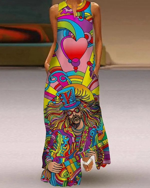 🔥kukelife🔥Hippie Art V-Neck Maxi Dress
