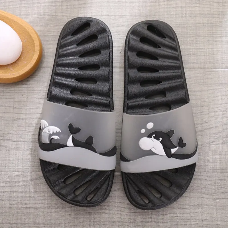 Women's Slippers Hollow Lovely Cartoon Slides Women Fashion Female Summer Slippers PVC Massage Bathing Slippers