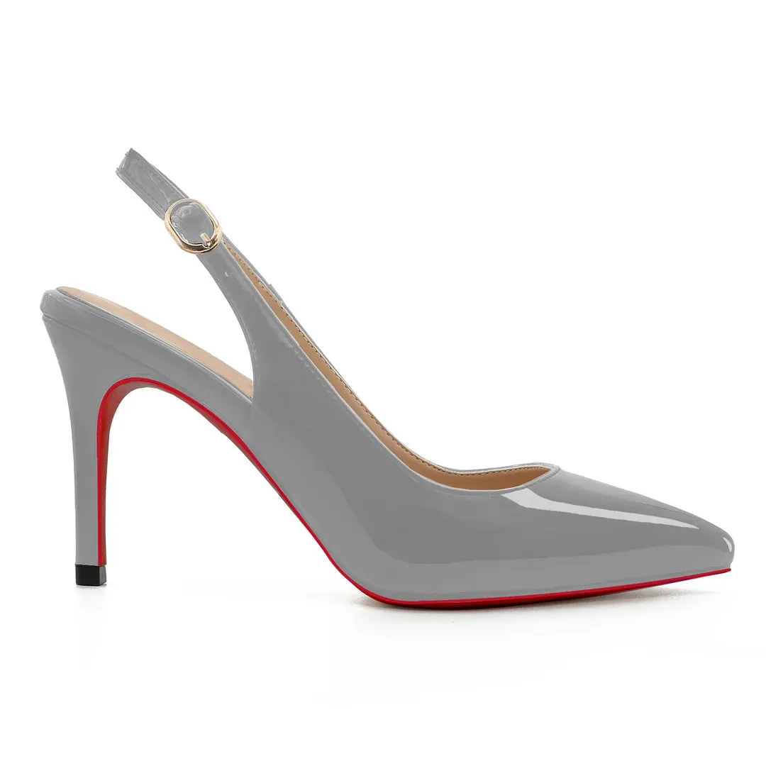 90mm Women's Pointed Toe Slingback Heels Red Bottoms Pumps Comfortable Dress Shoes-vocosishoes