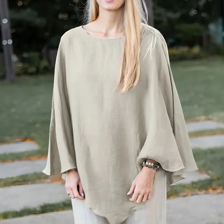 Fashion Cloak Solid Color Elegant Casual Loose Asymmetric Shirt