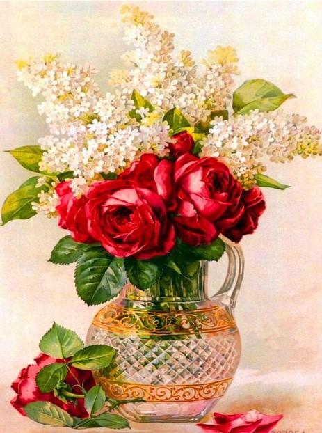 

Damask Rose in Vase – Paint By Numbers - 40*50CM, 501 Original