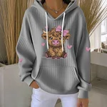 Women's Cute Heart Highland Cow Print Long Sleeve Casual Hoodie - Image 3