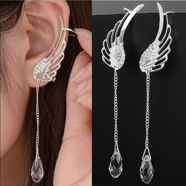 UsmallLifes King Women Angel Wings Feather Earrings Ear Stud Trendy Crystal Tassel Jewelry US Mall Lifes