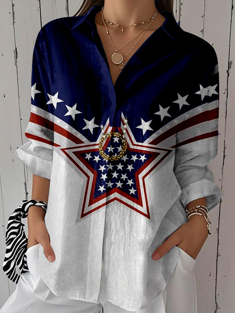 Women Long Sleeve V-neck Graphic Floral Printed Top