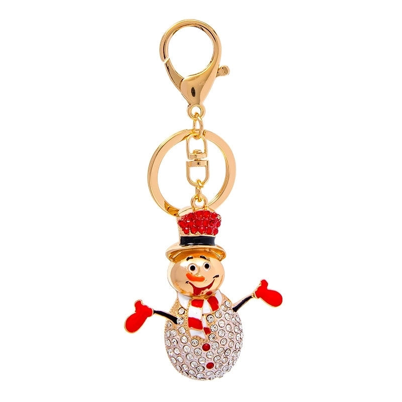 Cute Snowman Alloy Enamel Rhinestones Unisex Bag Pendant Keychain 1 Piece