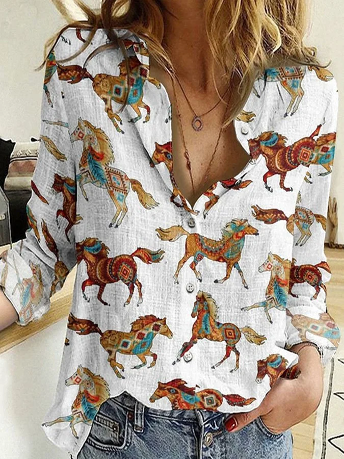 Retro Western Horse Print Shirt