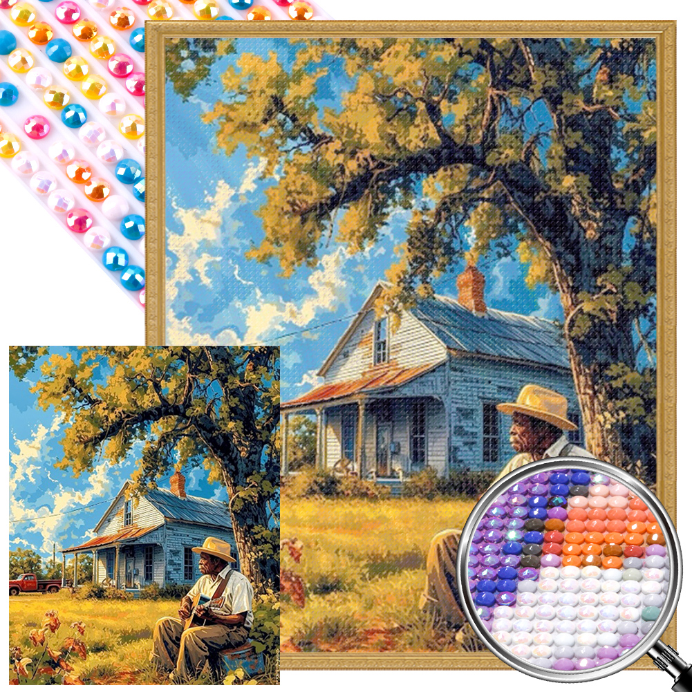 Old Man And Farm 40*50cm(picture) full round drill diamond painting with 3 to 5 colors of AB drills