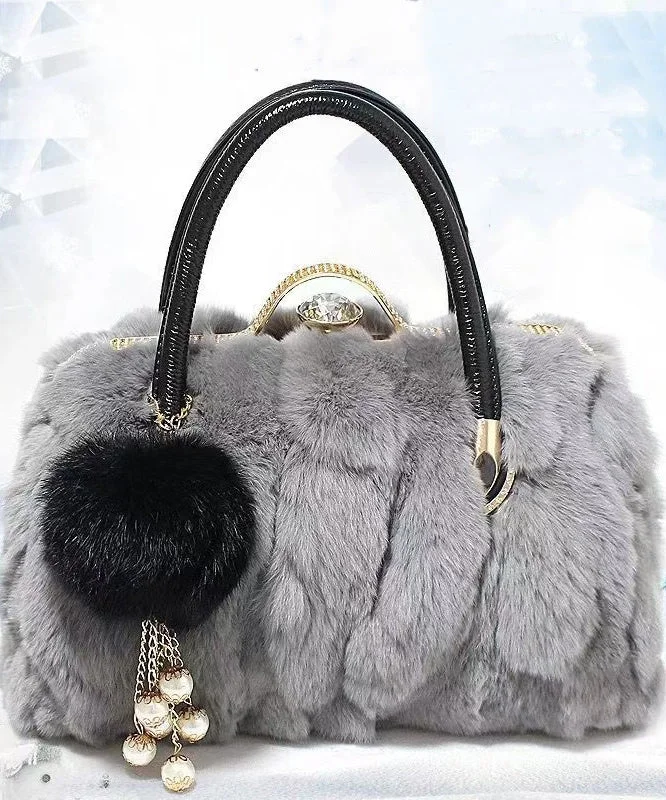Unique Grey Versatile The Rabbit Wool Tote Handbag