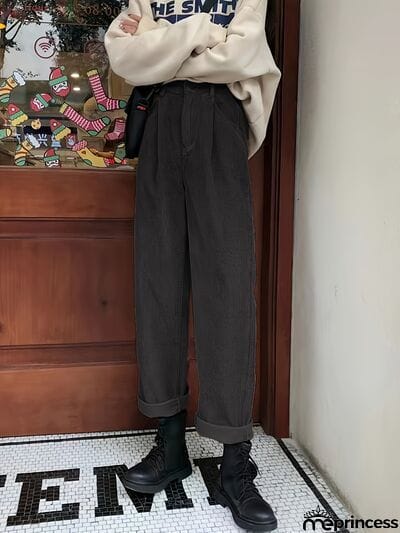 Corduroy High Waist Cropped Straight Pants