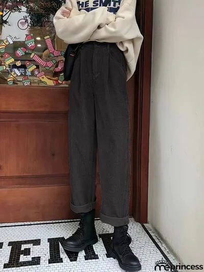 Corduroy High Waist Cropped Straight Pants