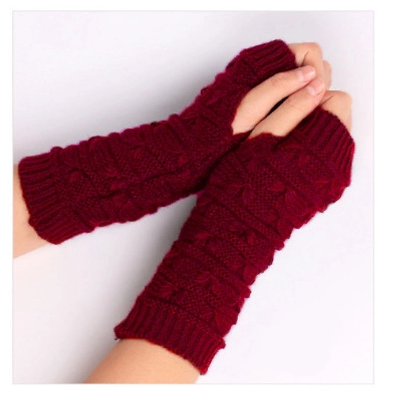 Wool Gloves Winter Cold-proof Knitted Warm Half-finger Computer Gloves Autumn And Winter Women’s Thickened Winter Sleeves