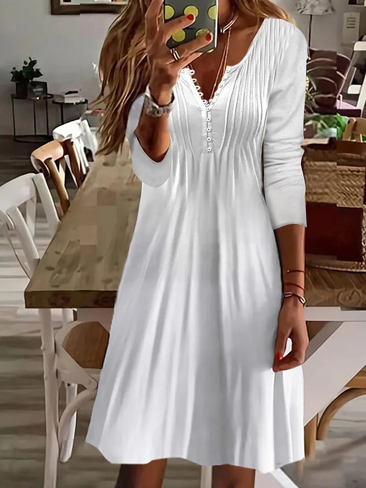 Women Casual Plain Autumn Daily Regular Fit Jersey Long Sleeve A-Line Regular Dresses