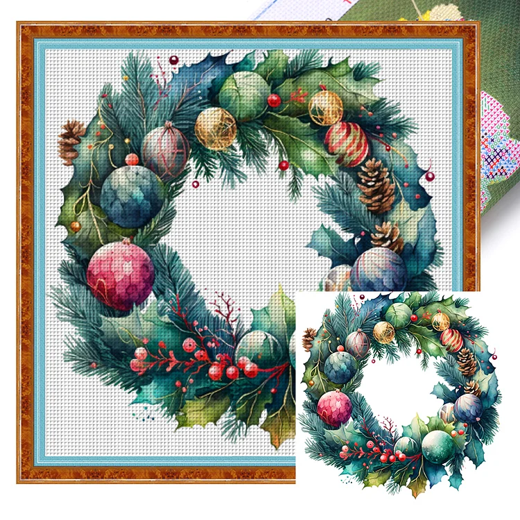 Christmas Wreath - Printed Cross Stitch 11CT 40*40CM