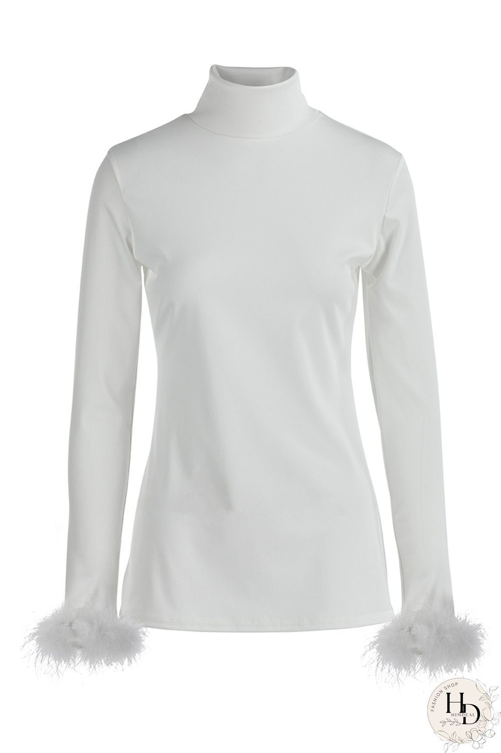 White Fashion Casual Solid Split Joint Turtleneck Tops