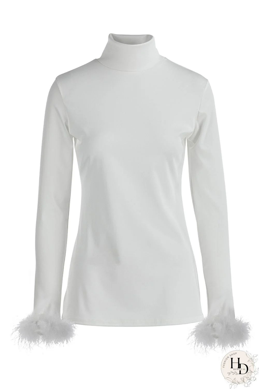 White Fashion Casual Solid Split Joint Turtleneck Tops