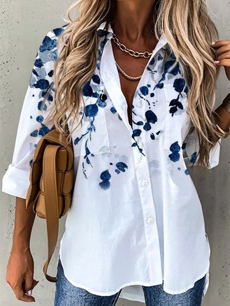 Women Long Sleeve Turtle Neck Floral Printed Graphic Top