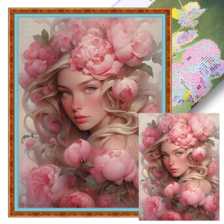 Peony Girl 11CT (50*65CM) Stamped Cross Stitch gbfke