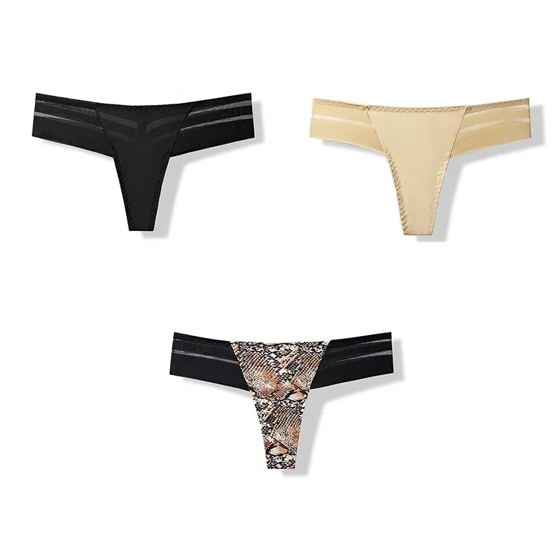 3 pcs Women's Panties Underwear Thongs Sexy Lingerie Seamless Sports Female Tanga For Woman Ice Silk Seamless Panties For Women