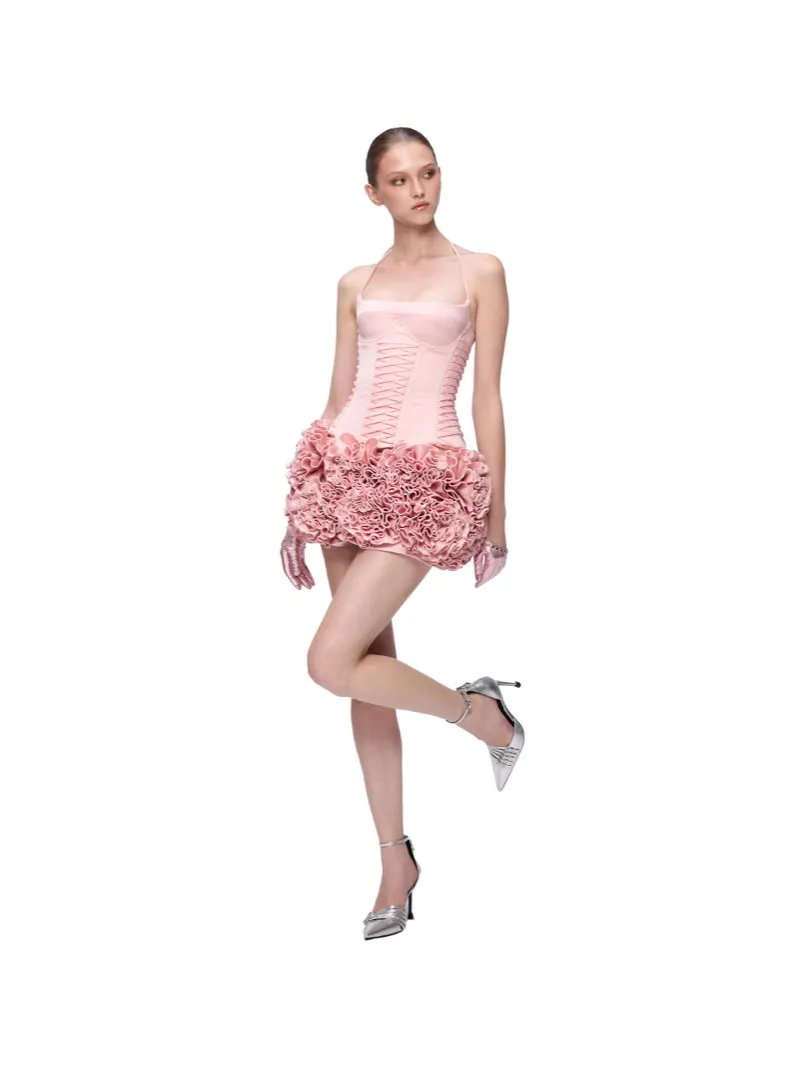 Brownm New Flower Boa Thorn Skirt Three-Dimensional Ponbo Skirt Adjustable Strap Design Brat Tight Elastic Two Sets