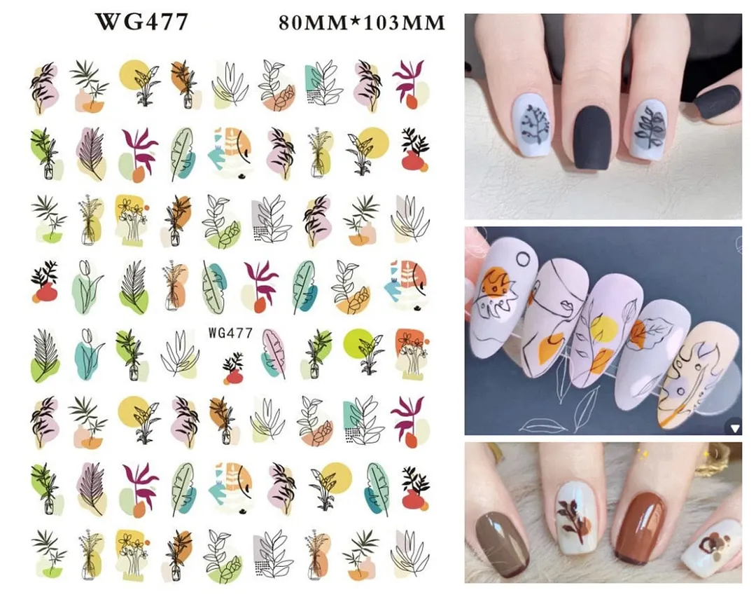1pcs Leaf With Lines Nails Sticker Designer Fruit Nail Art 3D Decals Acrylic Designs Self Adhesive Manicure Slider Accesorioss-Nail Inspo