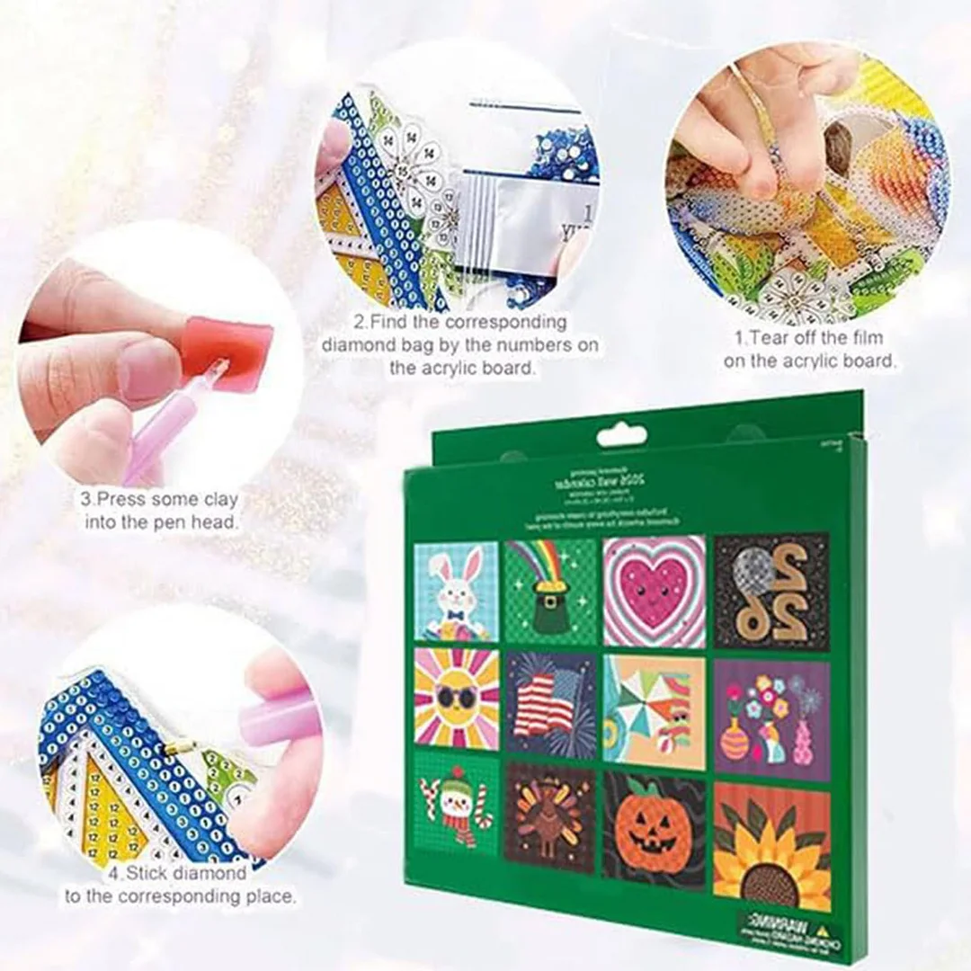 2026 Diamond Art Painting Calendar DIY Wall Calendar 12-Month Flip Wall Calendar