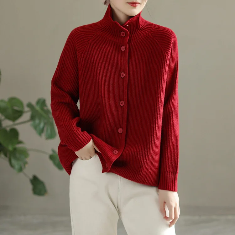 Autumn Winter Casual Solid Stripe Knitted Cardigan