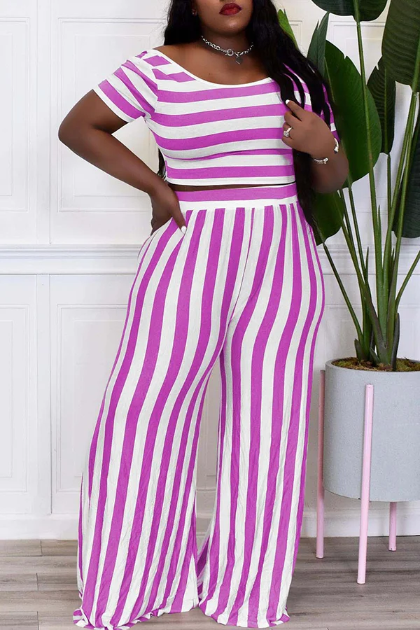 Striped Crop Tee & Pants Set