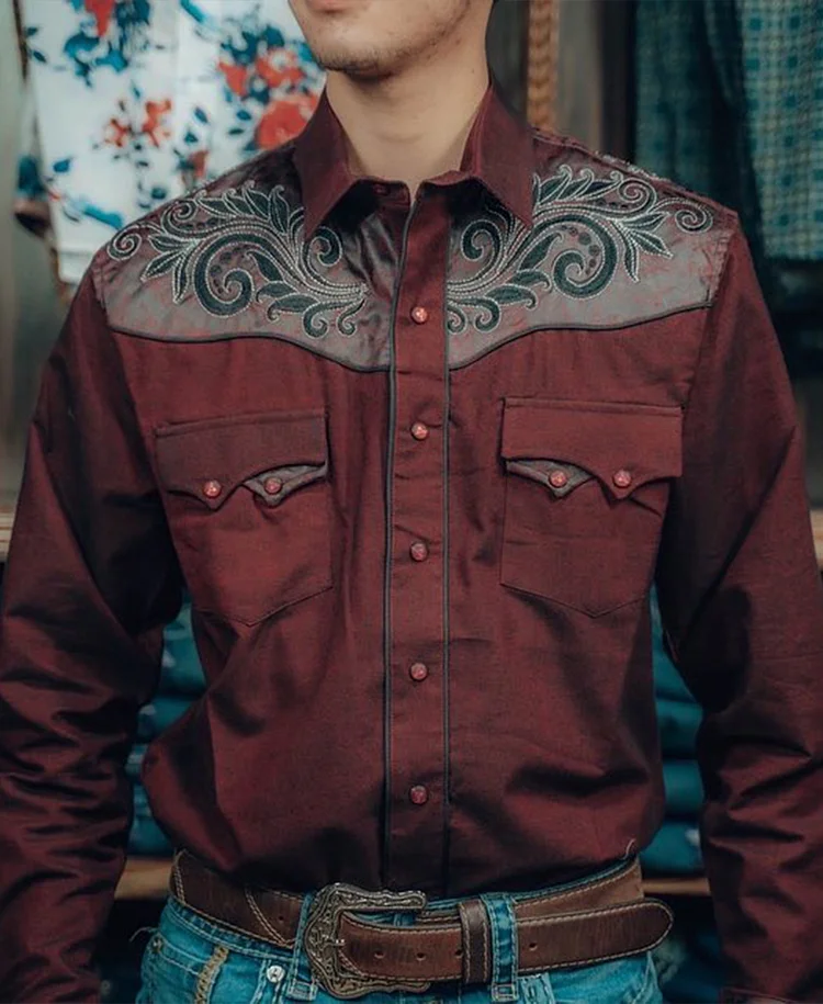 Men Vintage Western Long Sleeve Shirt