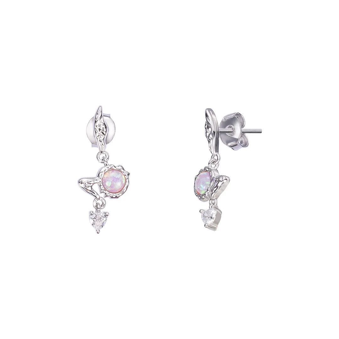 MeWaii® Sterling Silver Earring Heart-Shaped White Zirconia and Pink Opal Earrings Silver Jewelry S925 Sterling Silver Earring