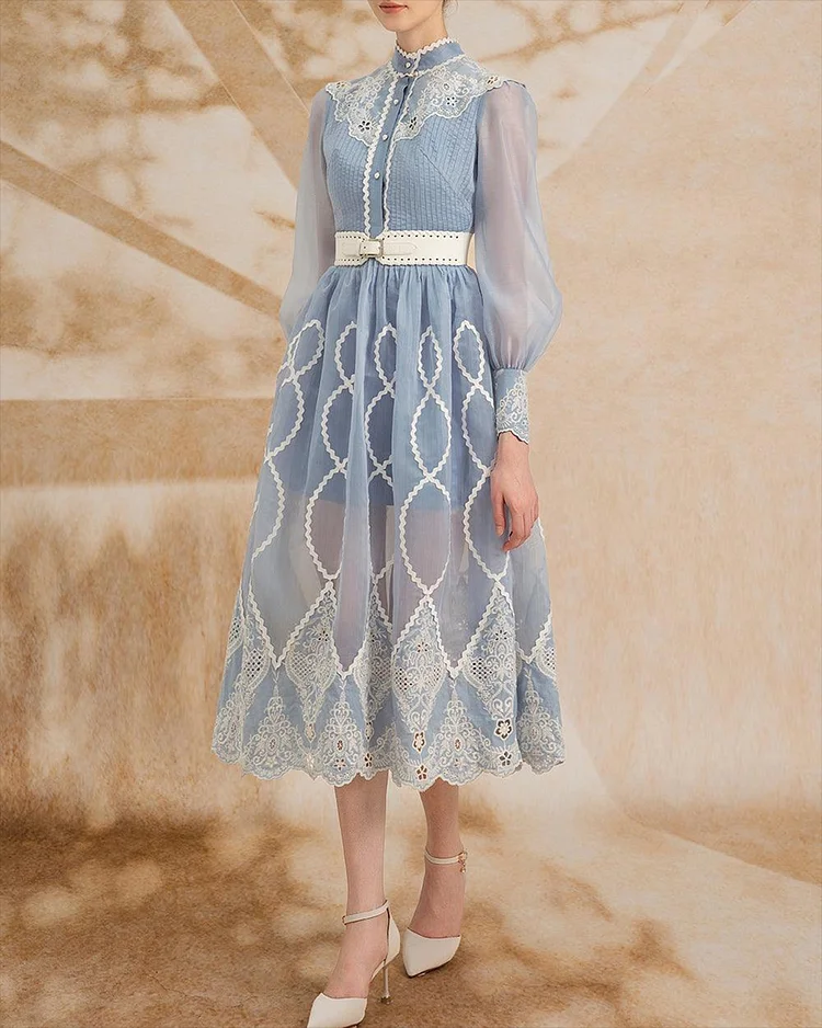Women's Long Sleeve Lace Panel Dress
