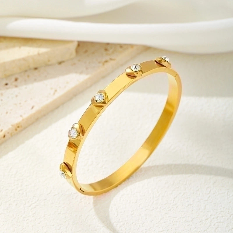 Minimalist Star Heart Shape Stainless Steel 18K Gold Plated Rhinestones Bangle In Bulk