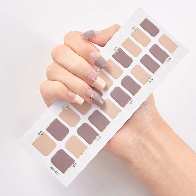 22 Tips/Sheet Solid Color And Striped Manicure Nail Wraps DIY Nail Decoration Minimalist Design Nailart Sticker Nail Tips