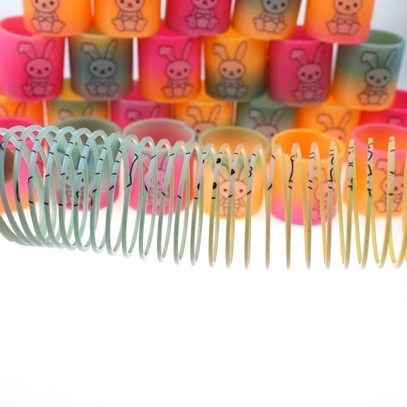 12 Pieces Cute 3. 5cm Children’s Colorful Spring Coil Little White Rabbit Rainbow Elastic Force Circle Toy
