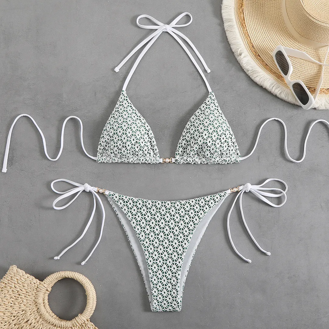 Churchf 2025 Split Swimsuit Sexy Bikini Hanging Neck Tie Bikini Swimsuit Woman